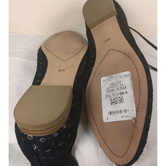 NWT HALOGEN Black LEATHER Suede LASERCUT Lace Up TASSLE Ballet Flats Sz 8.5 M - Picture 12 of 14